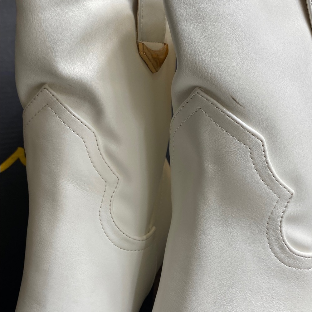White Block Heel Ankle Booties - Picture 5 of 8
